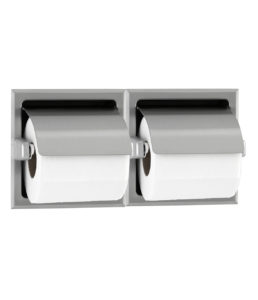 Black Metal Dual Toilet Paper Roll Holder with Gray Wood Storage